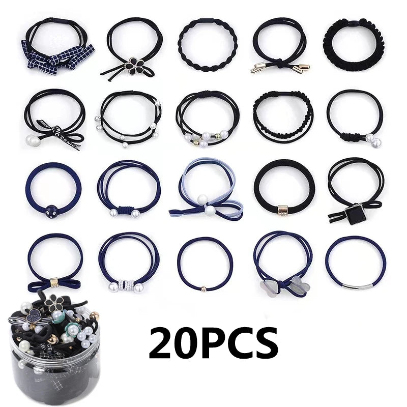 50/12PCS  Women Elastic Hair Ties Pearls Fashion Girls Scrunchies Ponytail Holder Rubber band Hair Rope Hair Accessories