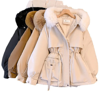 Neue frauen Baumwolle Gefütterte Plüsch Warme Mantel 2024 Herbst Winter Parkas Mantel frauen Lange Sleeve Zipper Mit Kapuze Kordelzug parkas.