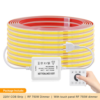 COB LED Strip Dimmable 220V 288LEDs/m Wall Touch Wifi Bluetooth Remote Control Power Kit Waterproof Silicone Tube Adhesive Tape