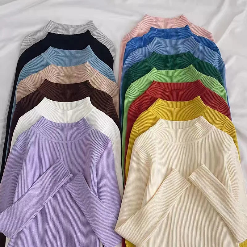 Weiche Rollkragen Frauen Herbst Winter Pullover Pullover Grundlegende Beiläufige Dünne Stretch Weiche Rippen Gestrickte Top Frau Pullover 2026.