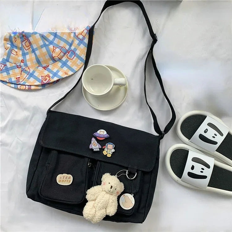 Cute Canvas Bag Wild Student Women Handbags Shoulder Bag Female Japanese Harajuku Diagonal Crossbody Bags for Girl Pouch Bolsas.