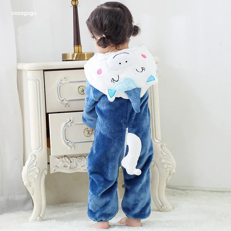 Blau rosa Einhorn Stram pler Baby Boy Mädchen Pyjama bebe Kleidung niedlichen Bodys Flanell warme einteilige Winter Halloween Tier Outfit.
