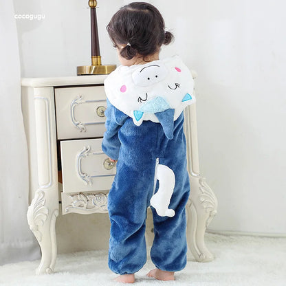 Blau rosa Einhorn Stram pler Baby Boy Mädchen Pyjama bebe Kleidung niedlichen Bodys Flanell warme einteilige Winter Halloween Tier Outfit.