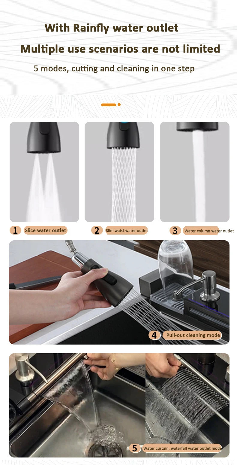 Blue Whale Dragon Rain Digital Display Large Single Sink Faucet with Integrated Multifunctional Atmosphere Light