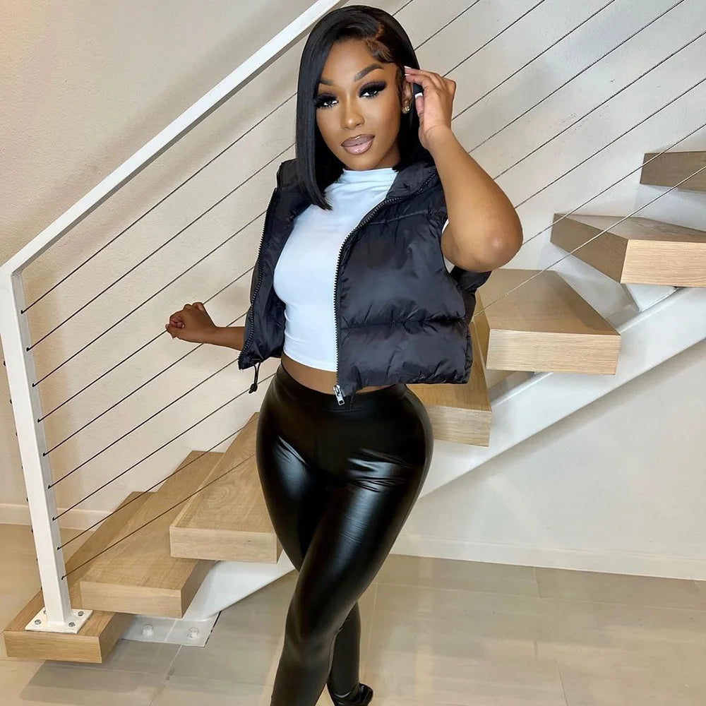 Herbst und Winter Damen kurze Baumwolle Daunenweste kurze Stehkragen warme ärmellose Steppweste Outdoor-Reisejacke Tops.