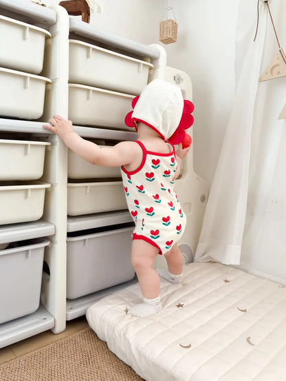 Baby Ein Stück Kleidung 2025, Sommer Koreanische Baby Body Ins Blume Voll Gedruckt Baby Sling Klettern Kleidung Mit Hut.
