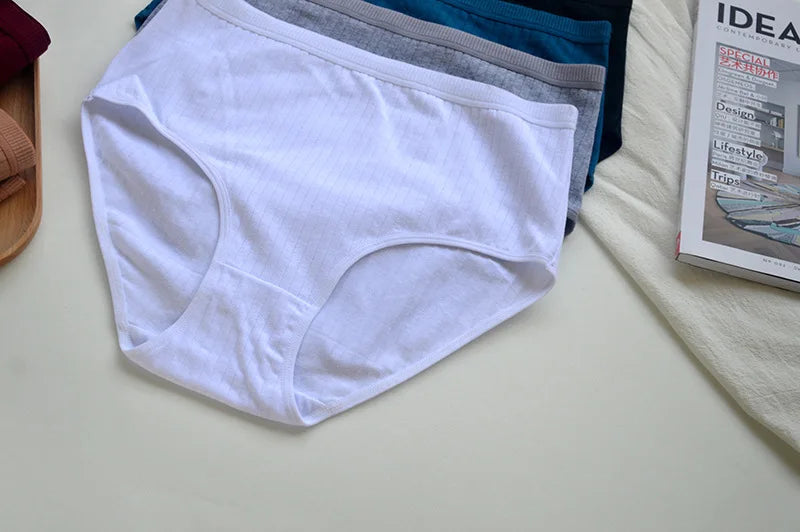 6pcs Cotton Women Panties Lady Plus Size Underwear High Waist Briefs Breathable Solid Color Female Lingerie Shorts.