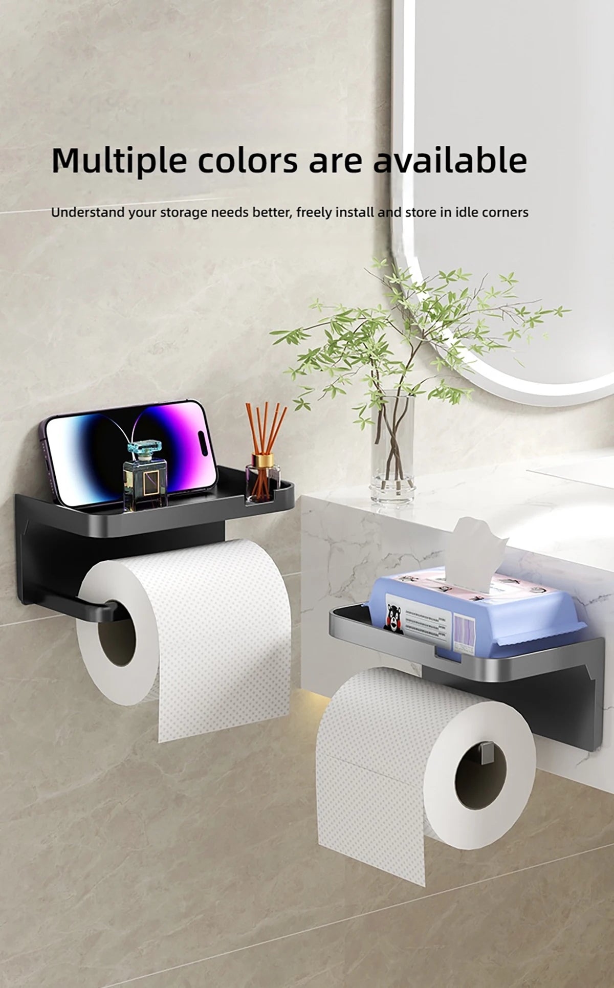 1 Stück wandmontiertes Aufbewahrungsregal, Toilettenpapierhalter, No-Punch Roll Organizer – Badezimmer-Aufbewahrungszubehör