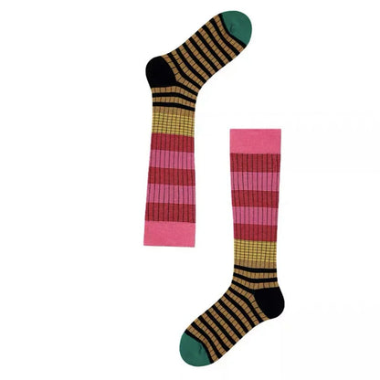 1 Pair Korean Style Women's Calf Socks Fashion Rainbow Stripes Socks Outdoor Sport Cycling Vintage Harajuku Middle Tube Long.