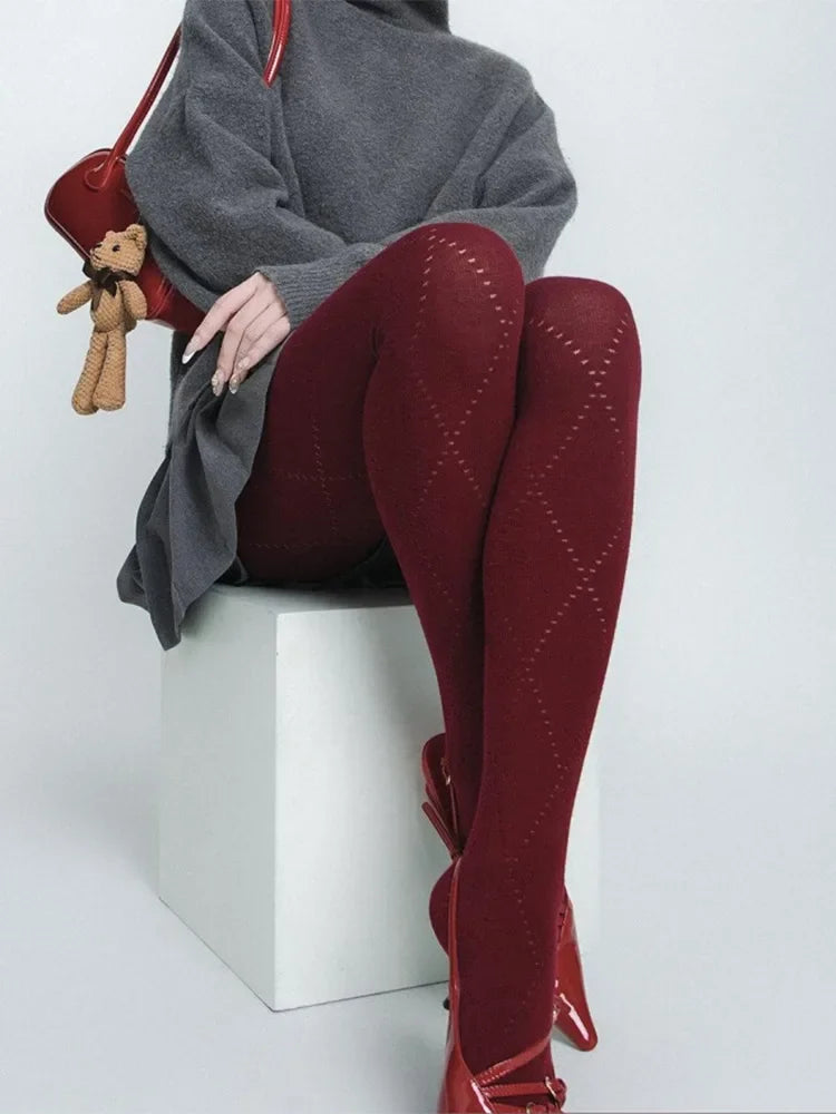 Talenza Autumn Winter Leggings Women's Solid High Waist Slim Sexy Warm Pantyhose Super Elastic Y2k Hollow Tights Women's Socks