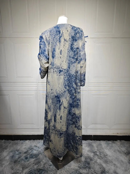 2025 sommer Arabisch Frauen Muslimische Kleidung Ramadan Dubai Offene Abaya Kleid mit Hijab Islam Gedruckt Chiffon 2 Stück Outfit