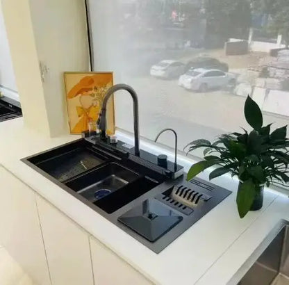 100cmx46cm Whale-Style Large Single-Bowl Kitchen Sink with Dish Rack Digital Faucet Integrated Dishwasher Multi-Functional