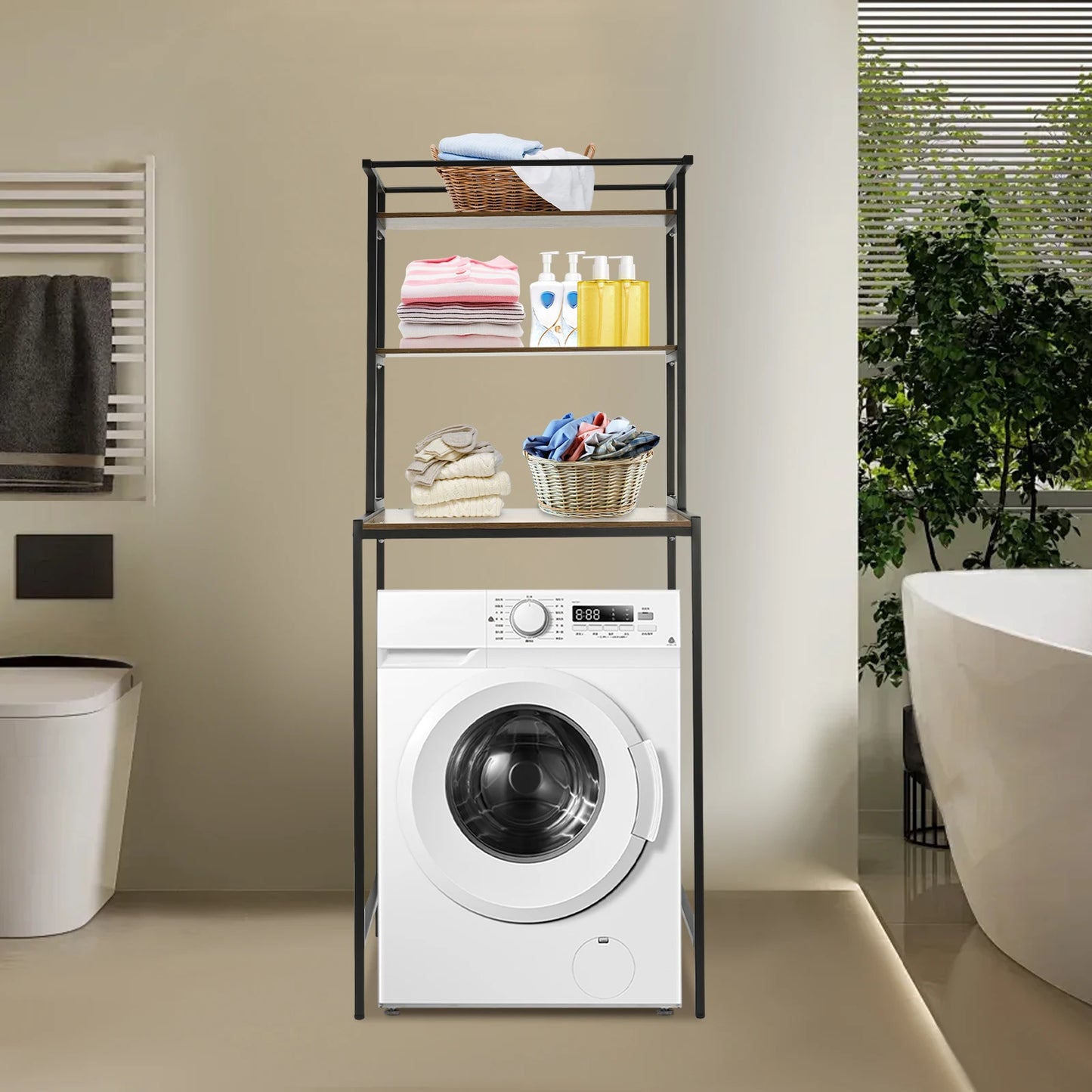 3-stufiges Aufbewahrungsregal für Waschmaschinen und Trockner, robustes Wäscheständer mit Bodenfach, Organizer-Ständer für Badezimmer, Waschküche
