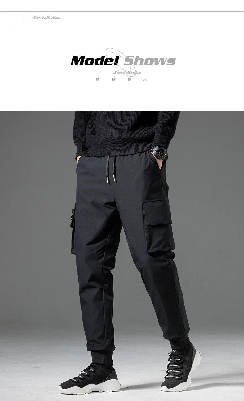 Winter Down Pants Men's Casual Waterproof Zipper Pocket Thick 90% Duck Down Cargo Pants Male Jogger Outdoor Warm Sports Pants.