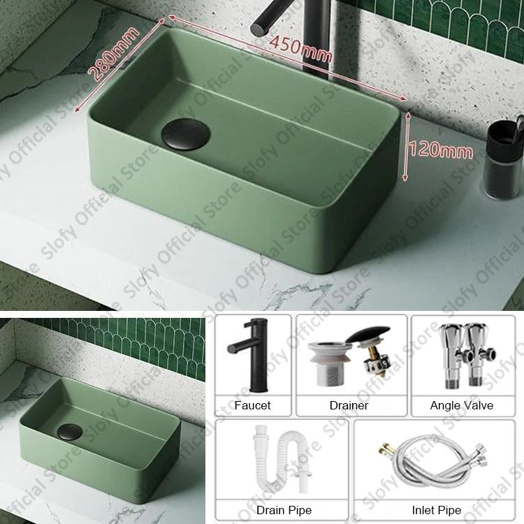 Grünes Haushalts-Hotel-Badezimmerwaschbecken, einfaches künstlerisches Keramik-Waschbecken über der Theke, Sockelwaschbecken, Balkon, Waschmaschine, Waschbecken
