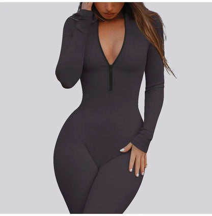 2024 New Fitness Outfit Female Casual Sport Workout Zipper Jumpsuit Women Romper Long Sleeves Skinny Activity Wear Overalls Tops.