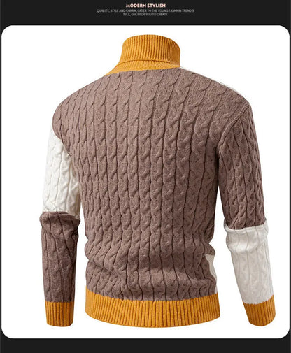 #8621 Spliced Color Turtleneck Sweater Men Long Sleeve Knitted Pullover Male Teenager Pullover Hombre Thick Autumn Winter.