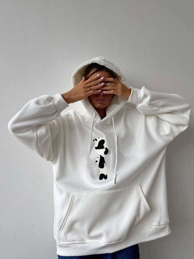 Blessyuki niedlichen Cartoon Panda gedruckt Hoodies Frauen lässig lang ärmel ige Basic Student Sweatshirt plus Größe Paar Kleidung y2k Top.
