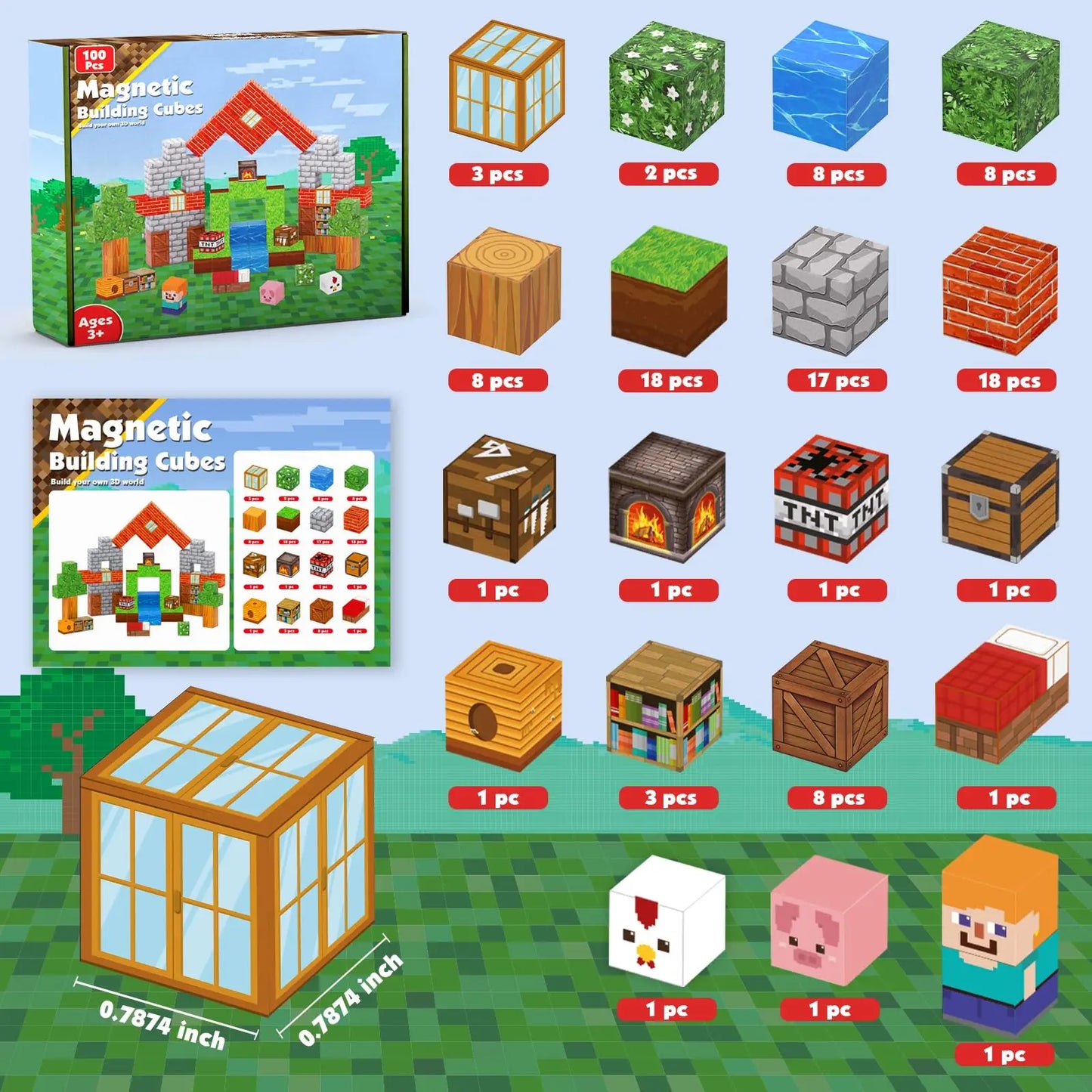 Magnetic Blocks 100PCS Magnetic Building Cube Game,Constructions Toys for Boys & Girls,STEM Montessori Stacking Toy for Children.
