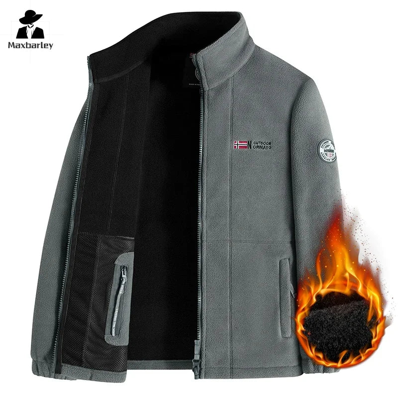 Outdoor Ski Fleece Jacket Men's Autumn And Winter Brand Thick Very Cold Plush Lapel Coat Casual Snow Windproof Sweatshirt Jacket