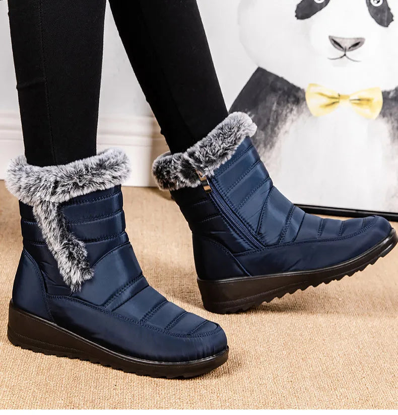 Women's Boots Super Warm Fur Botas Mujer 2025 Snow Boots Low Heels Winter Shoes Woman Black Rubber Winter Boots Women Footwear.