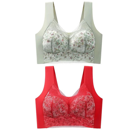 2pcs Womens Seamless Ice Silk Full Cup Bras No Steel Ring Support Lace Bralette Large Size Brassiere Comfort Ventilate Underwear.