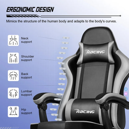 Daccormax Ergonomischer Gaming-Stuhl mit Fußstütze, Liegestuhl 170 ° , Rennstuhl aus PU-Leder mit Lordosenstütze und Kopfstütze