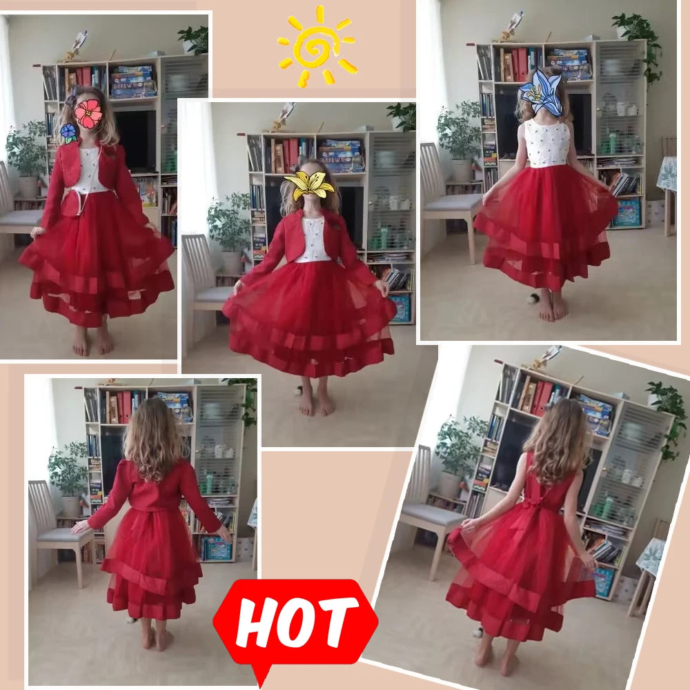 Neues Herbst/Winter Langarm-Partykleid, elegantes Mädchen-Stickerei, Weihnachts-Performance-Kleid, Geschenktüte für Kinder im Alter von 3–11 Jahren.