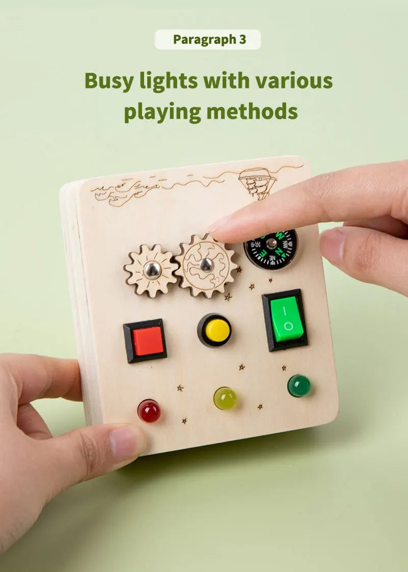 Montessori Busy Board Sensory Toys Wooden With LED Light Switch Control Board Travel Activities Children Games For 2-4 Years Old