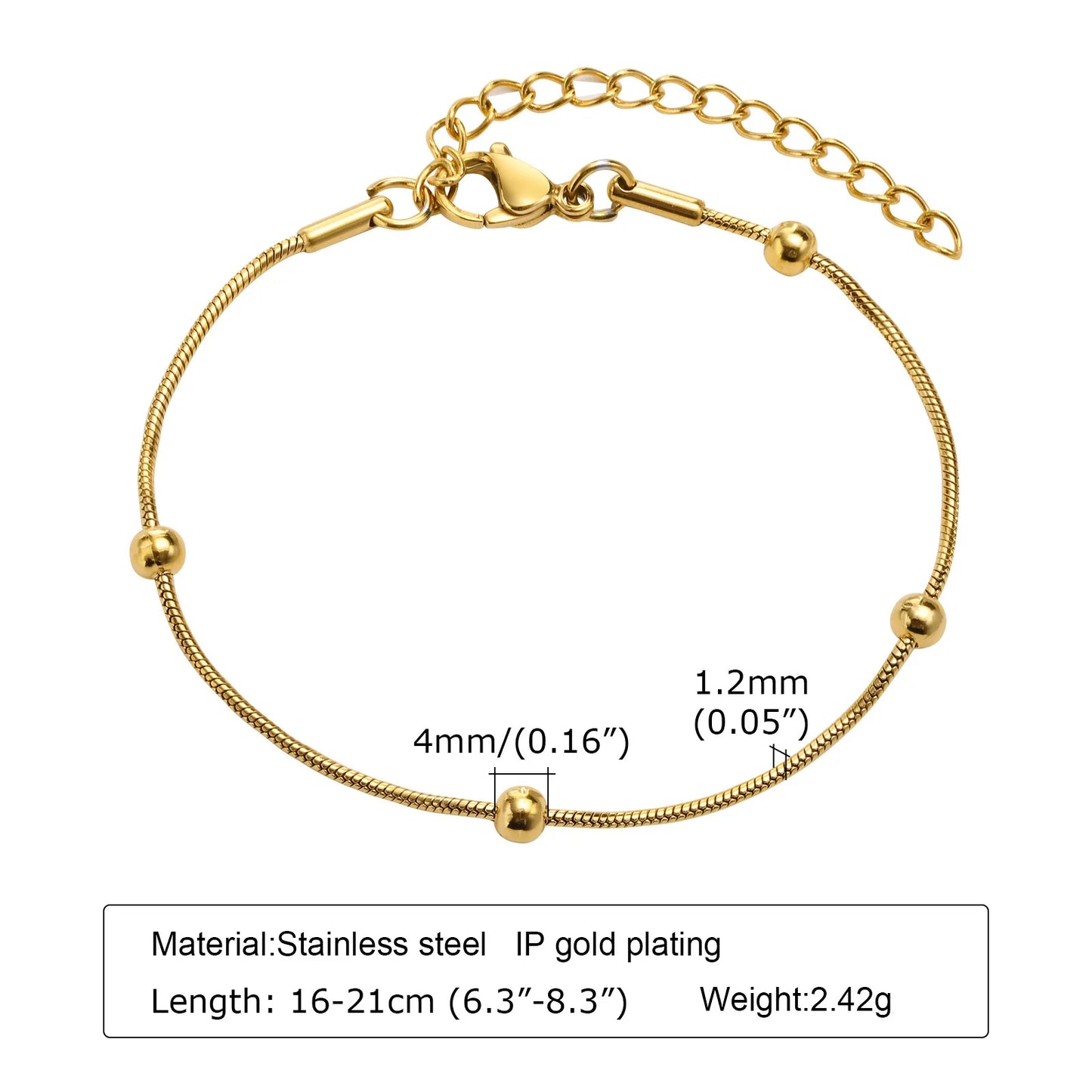 Non Tarnish Stainless Steel Bracelet Stackable for Women, Thin Herribone Chain Bracelet Waterproof Gold Plated Jewelry.
