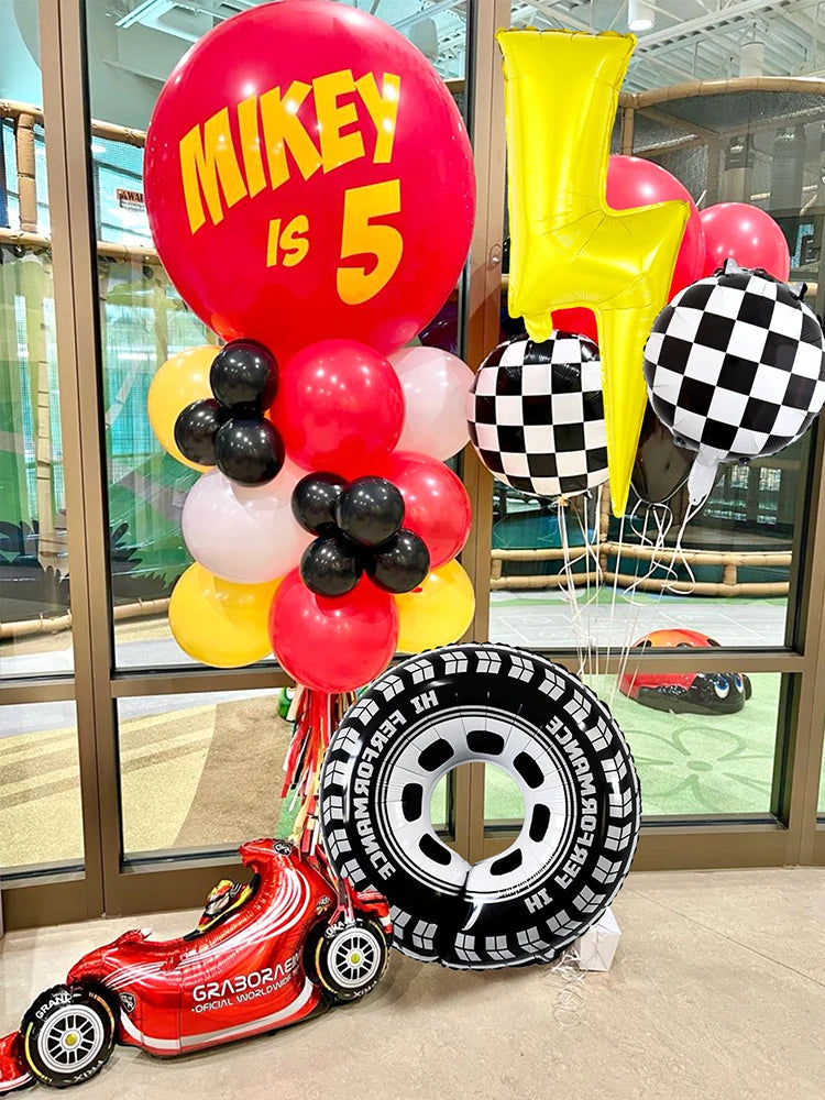 5/120-teiliges Racing-Themen-Party-Ballon-Set, Blitz, Gold-Champion, Autoreifen-Luftballons für Renn-Geburtstagsparty-Dekorationen.