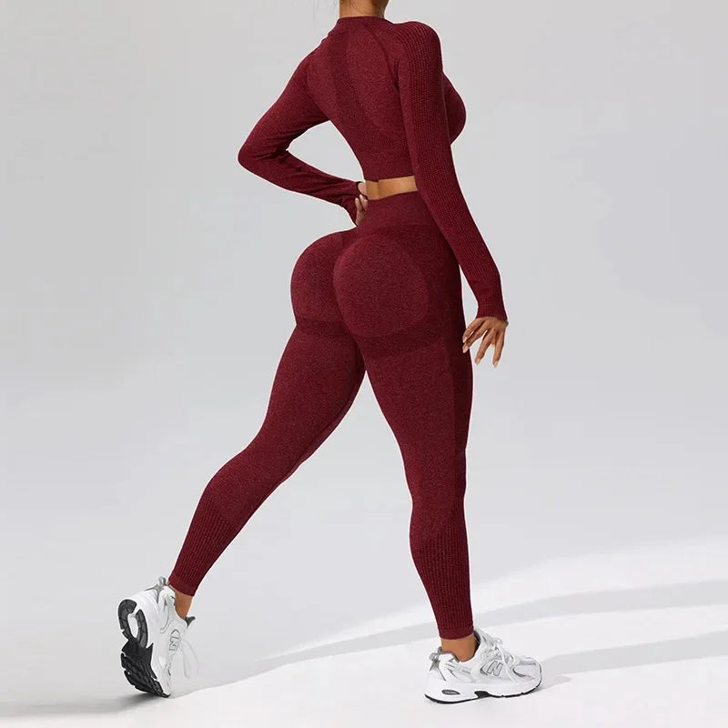 Autumn Winter Yoga Fitness Sportswear Long Sleeve Women's Top And Bottoms Quick Dry Set Finger Snap Gymnastics Outfit.