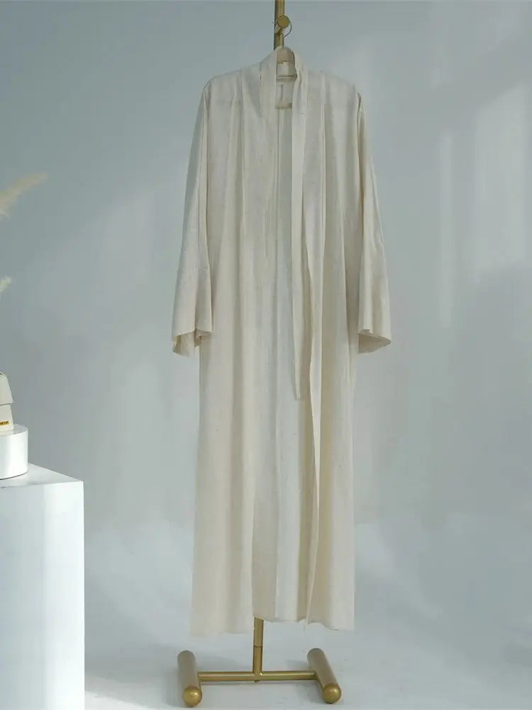 Eid Summer Cotton Linen Kimono Coat Dubai Open Abaya 2024 Muslim for Women Set Retro Kaftan Modest Dresses Islam Clothing Kebaya