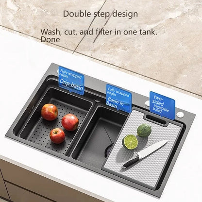 Stainless Steel Kitchen Sink Gray Household Large Single Slot Wash Vegetables and Dish Basin Multifunctional Dish Basin Sink