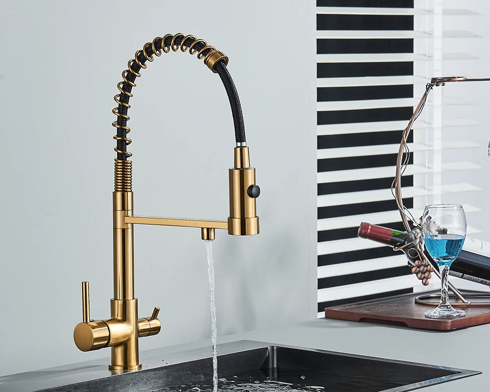 Filter Kitchen Faucet 2 In 1 Pull Down 360° Flexible Drinking Pure Water Purification Faucets Brass Hot Cold Water Mixer Tap