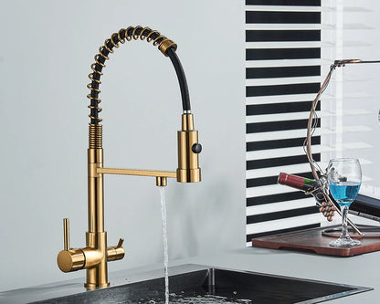 Filter Kitchen Faucet 2 In 1 Pull Down 360° Flexible Drinking Pure Water Purification Faucets Brass Hot Cold Water Mixer Tap