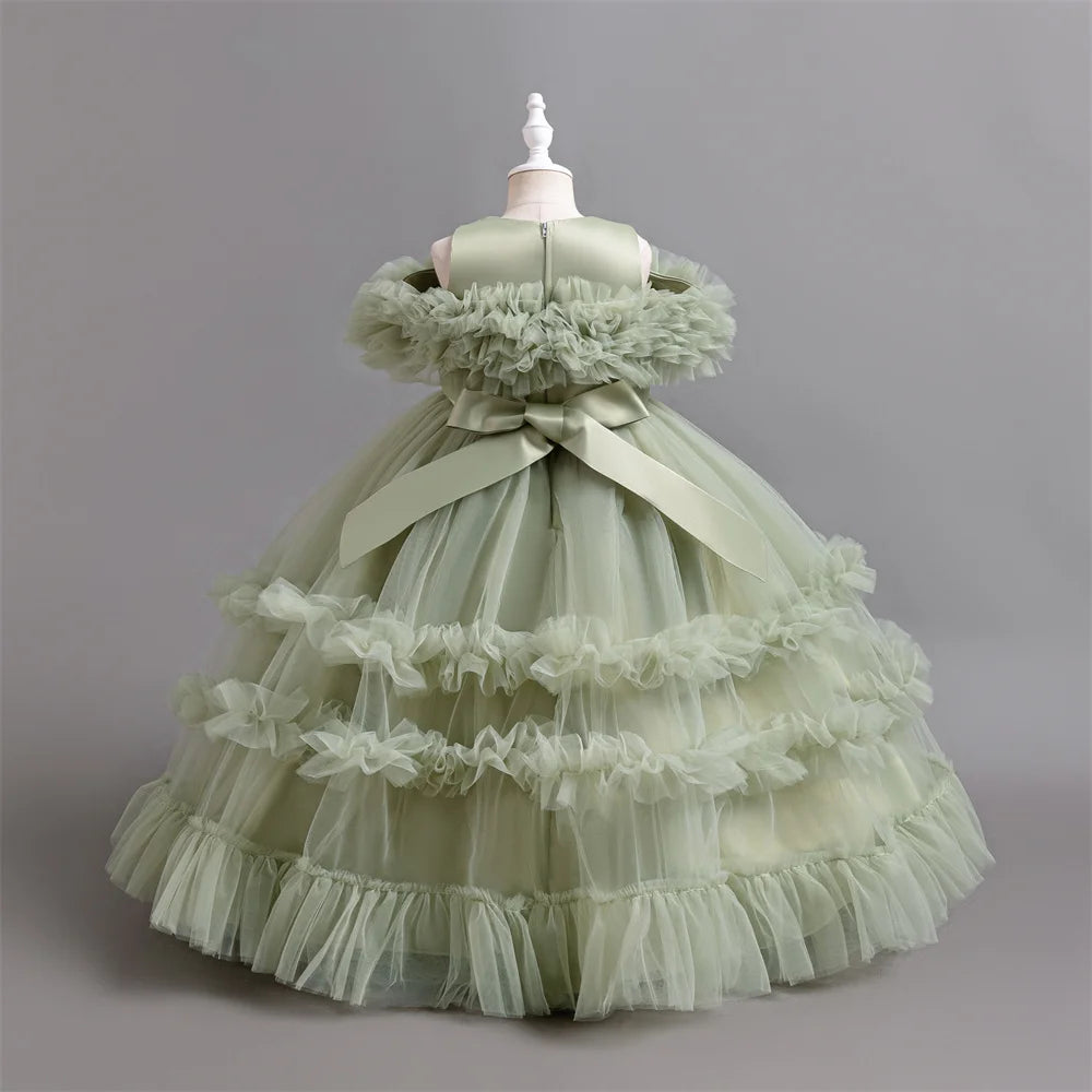 Neues elegantes Kleid für Mädchen, Blumenhochzeit, Hochzeit, langer bestickter Panto-Rock, 4–12 Jahre altes Klavier-Performance-Mädchenkleid.