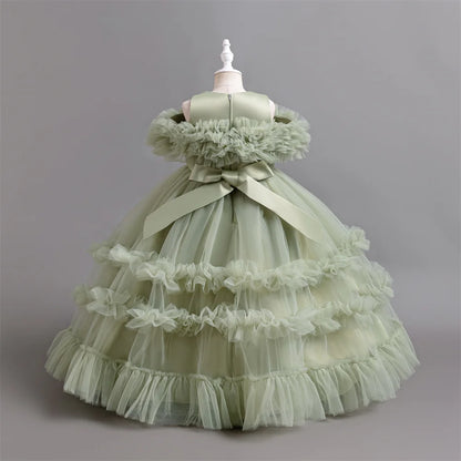 Neues elegantes Kleid für Mädchen, Blumenhochzeit, Hochzeit, langer bestickter Panto-Rock, 4–12 Jahre altes Klavier-Performance-Mädchenkleid.