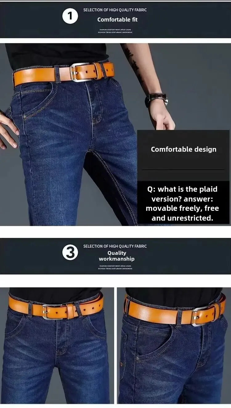 Summer Men's Stretch Jeans Straight-Leg Loose-Fit Business Casual Versatile Long Pants Lightweight Wear-Resistant.