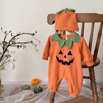 Catton Kürbis Smiley Halloween Baby Neugeborene Kleidung Baumwolle Langarm Strampler mit Hut Zweiteilige Sets Outfits Party Overall.