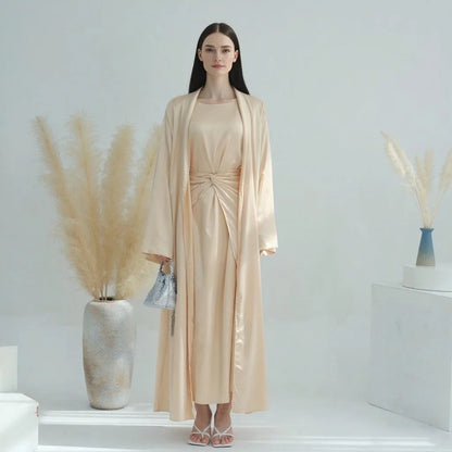 Middle Eastern 3-Piece Islamic Clothing Set for Women Ramadan Dubai Modest Abaya Muslim Hijab Dress 2025 Plain Turkey Kaftan.