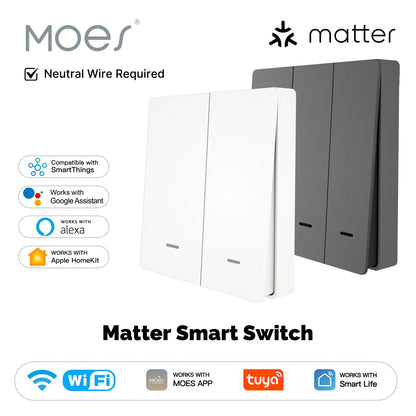 MOES Smart Lichtschalter EU WiFi Matter Button Fernbedienung kompatibel mit Alexa Google Home Apple Homekit Smartthings.