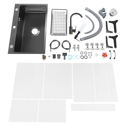 Schwarz/weißes unabhängiges Waschbecken mit Schrank, Küchenspüle aus Edelstahl mit 360° °   Drehbarer Wasserhahn für Badezimmer, Waschbecken