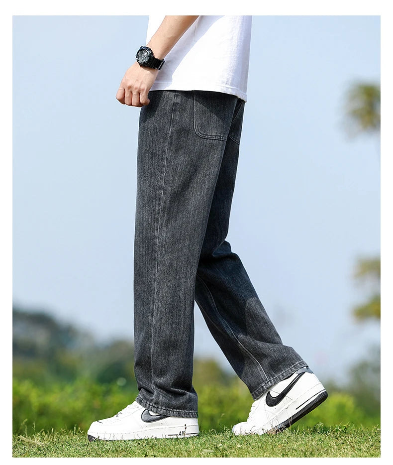 Mens Minimalist Loose Straight Wide Leg Denim Jeans 2025 Autumn Winter Retro Drape Comfortable Casual Pants Plus Size 38.