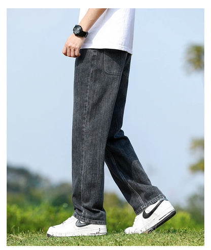 Mens Minimalist Loose Straight Wide Leg Denim Jeans 2025 Autumn Winter Retro Drape Comfortable Casual Pants Plus Size 38.
