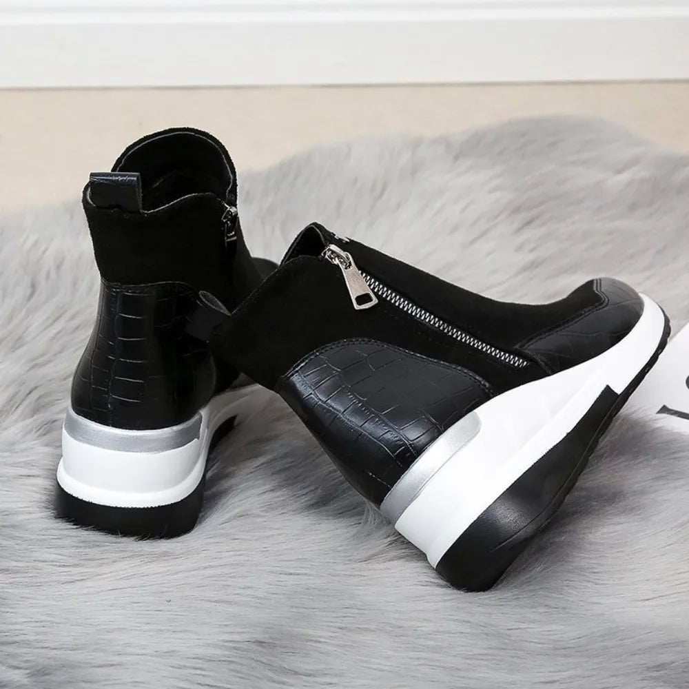 New Women Winter Boots Chunky Sneakers Ankle Boots Woman Zipper Buckle Thick Sole Platform High Top Female Booties.