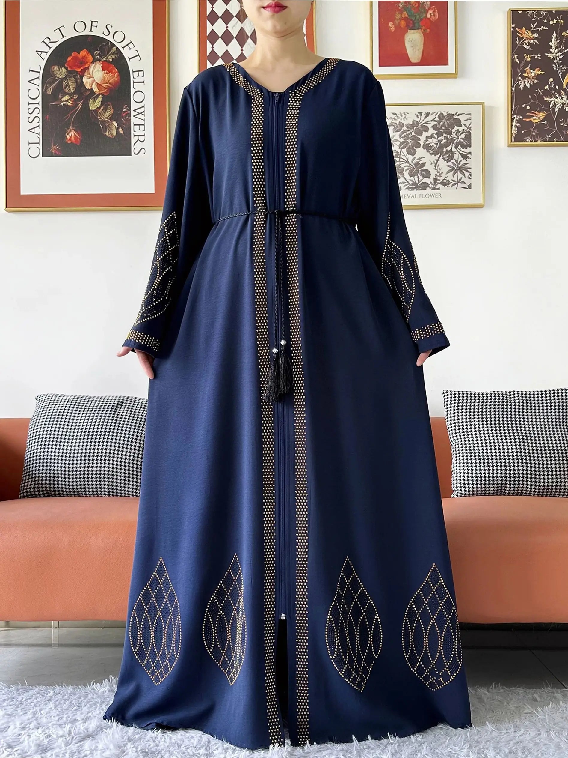 Elegant Women's Party Dress Chiffon Loose Open Zipper Abaya Muslim Islamic Clothing Cardigan Style for Special Occasions.