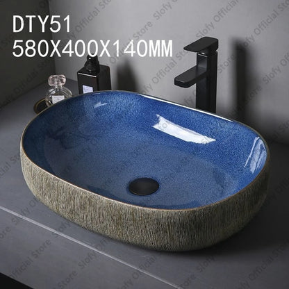 Vintage Elegant Countertop Washbasin Classic Blue Art Hotel Ceramic Basins Sink Multiple Styles Outdoor Balcony Bathroom Sinks