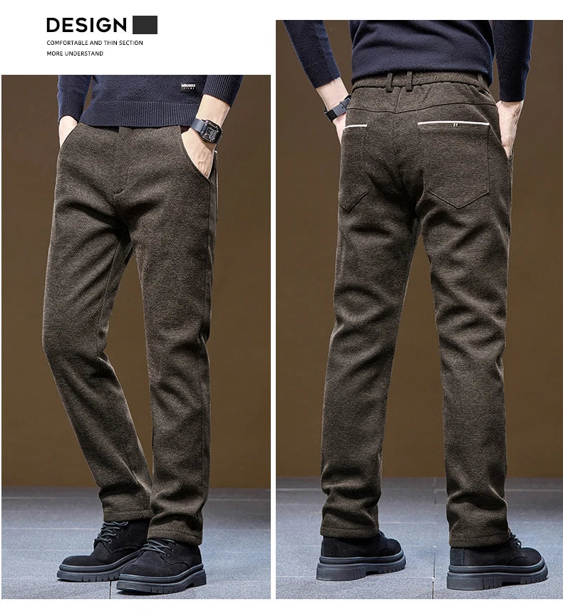 Men's Winter Velvet Casual Pants Thickened Warm Slim Fit Comfortable Solid Color Trousers Korean Fleece  Fashion Outdoor Jogging.