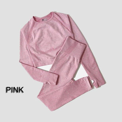 WAREBALL Women Seamless Yoga Set Gym Clothing Fitness High Waist Leggings Crop Top Shirts Sport Suits Workout Pants Active Wear